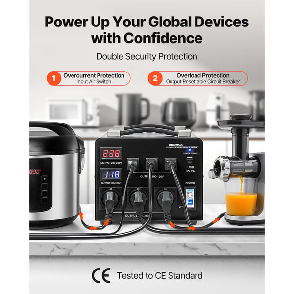 Jännitemuunnin muuntaja, 6000VA, raskaan käytön ylös/alas-muunnos, LCD-näyttö