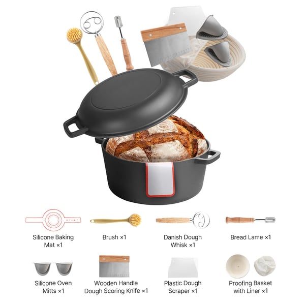 Dutch Oven, 2-in-1 valurautapata paistinpannukannella, 32,2x26x16,5 cm, leivontatarvikkeet