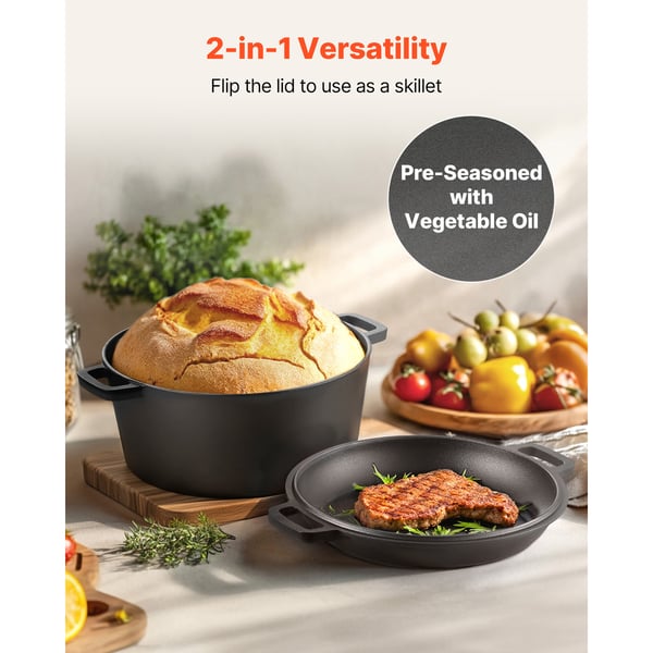 Dutch Oven, 2-in-1 valurautapata paistinpannukannella, 32,2x26x16,5 cm, leivontatarvikkeet