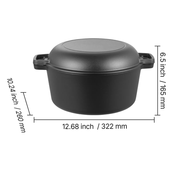 Dutch Oven, 2-in-1 valurautapata paistinpannukannella, 32,2x26x16,5 cm, leivontatarvikkeet