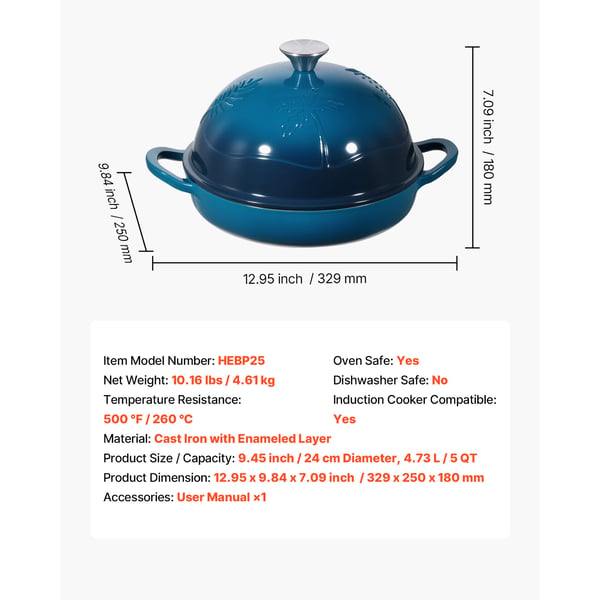 Dutch Oven 32,9x25x18 cm Emaljeret Støbejern