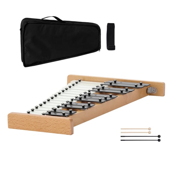 Glockenspiel xylofon, 27 toner, metalnøgler, 4 køller, bæretaske, sort & hvid