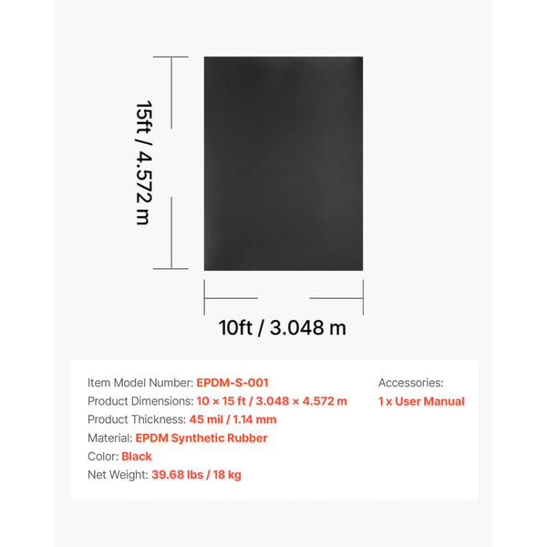 Takpapp, 305x457 cm, svart, EPDM-gummi