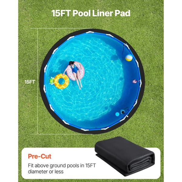 Pool Liner Pad, 457 cm rund, sort, geotekstil stof