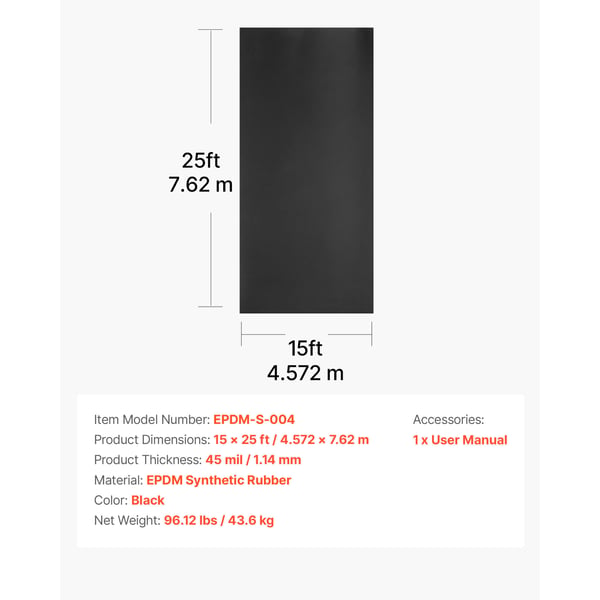 Takpapp, 457.2x762 cm, Svart, EPDM-gummi