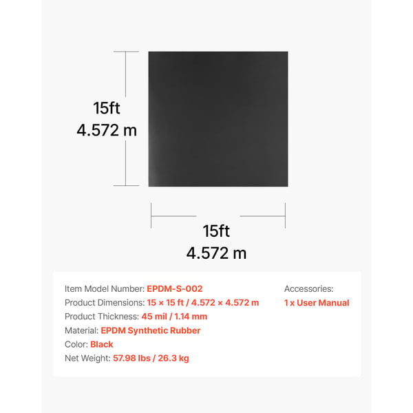 Takpapp, 457.2x457.2 cm, svart EPDM-gummi