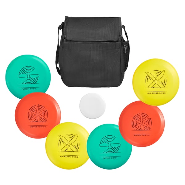 Frisbeegolfsetti, 6-osainen aloituspakkaus laukulla, 21.3x2.1 cm, ulkokäyttöön