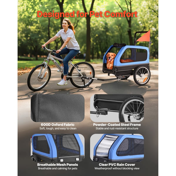 Hundcykelvagn 138x75,5x80 cm, 2-i-1 djurvagn, fällbar stål