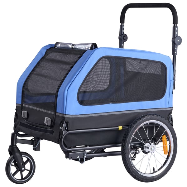 Hundcykelvagn 138x75,5x80 cm, 2-i-1 djurvagn, fällbar stål