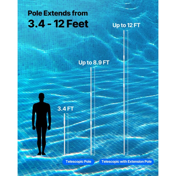 Poolstang, teleskopisk justerbar 100x366 cm, aluminium