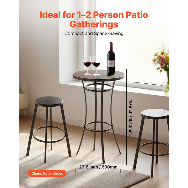 Barbord, Rund, 60x60x101 cm, Sort, Metal
