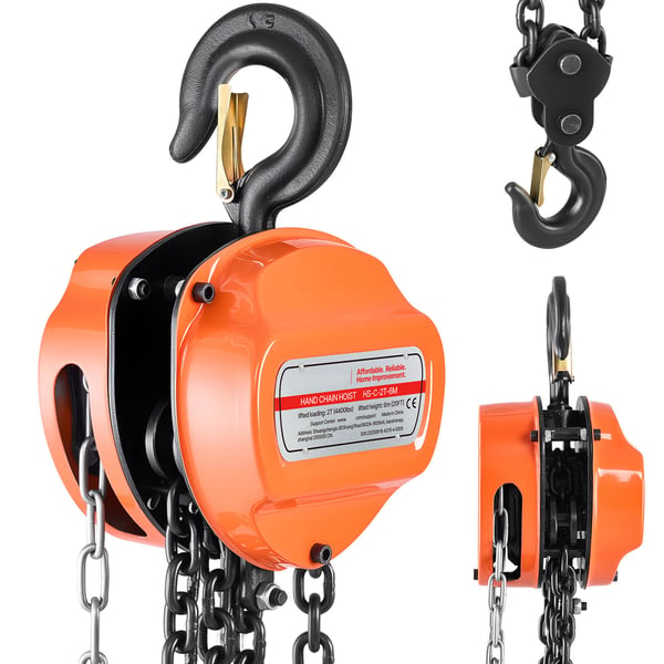 Handkedjelyft, 2 tons kapacitet, 6 m lyfthöjd, orange, legerat stål