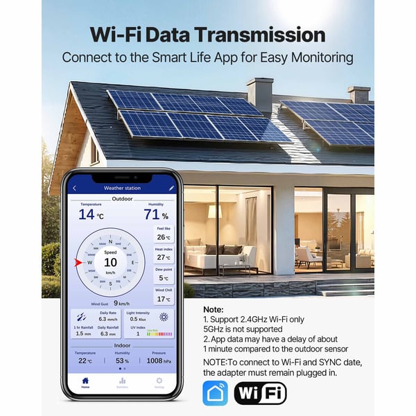 Väderstation, 7-i-1 Wi-Fi väderstation, 361x351x489 mm, solcellsdriven