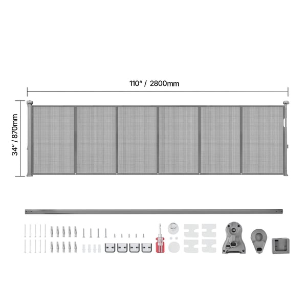 Utdragbar barngrind, 87x280 cm, grå, nätmaterial