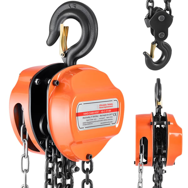 Kædetalje, 3 Ton Manuel Kædeblok 6x19x20 cm, Orange, Legeret Stål