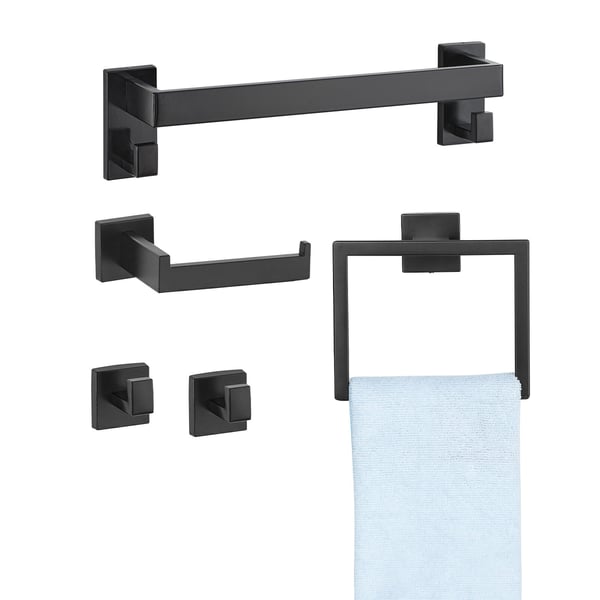 Badeværelsestilbehørssæt, 5 dele, 40x10x7,8 cm, sort, rustfrit stål