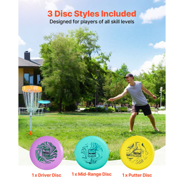 Frisbeegolfsetti, 3 kiekkoa, 21x1,6 cm, ulkokäyttöön, TPE-materiaali