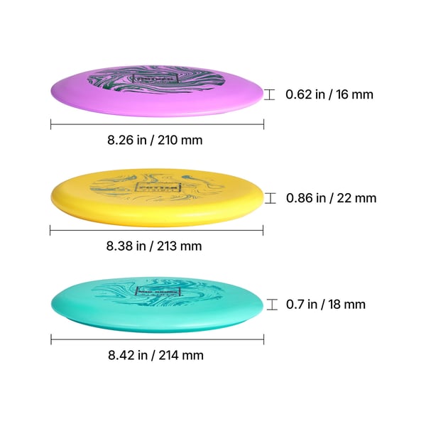 Frisbeegolfsetti, 3 kiekkoa, 21x1,6 cm, ulkokäyttöön, TPE-materiaali