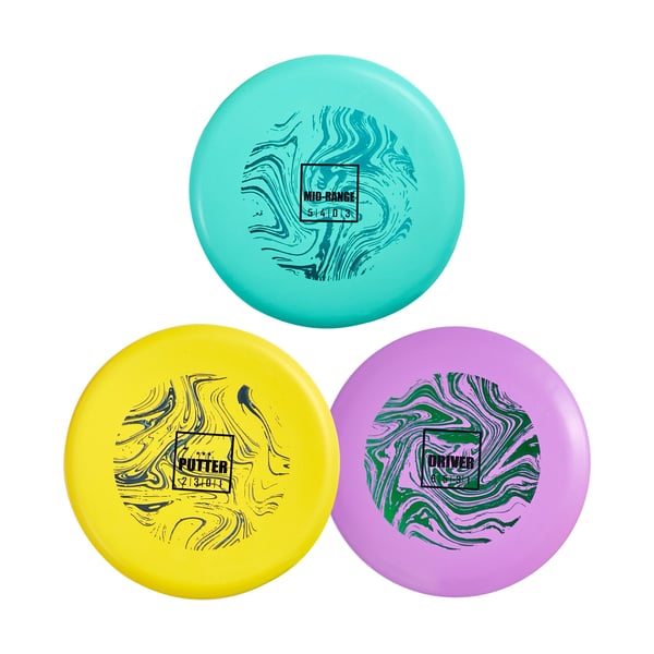 Frisbeegolfsetti, 3 kiekkoa, 21x1,6 cm, ulkokäyttöön, TPE-materiaali