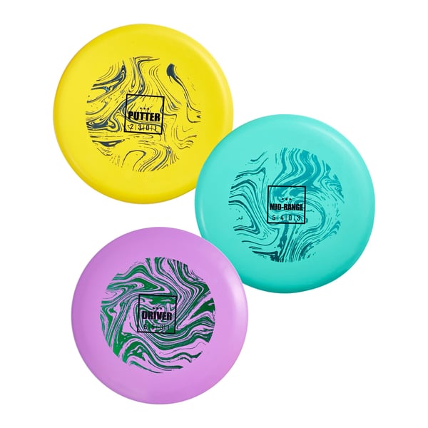Frisbeegolfsetti, 3 kiekkoa, 21x1,6 cm, ulkokäyttöön, TPE-materiaali