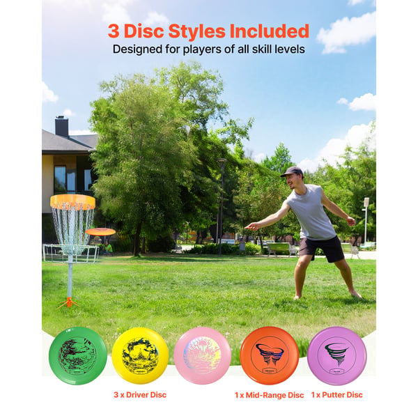 Frisbeegolf-setti, 5+1 osaa aloittelijoille, 21,3x2,2 cm, TPE-materiaali