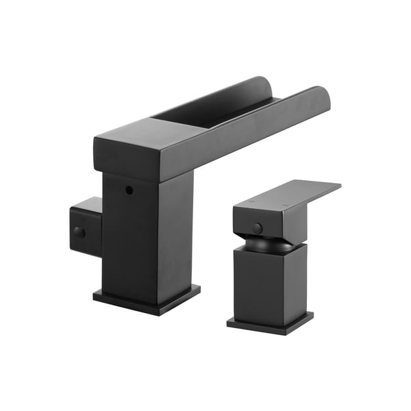 Badkarsblandare, 3-håls vattenfall med duschhuvud, 24,4x7,1x16 cm, svart, rostfritt stål