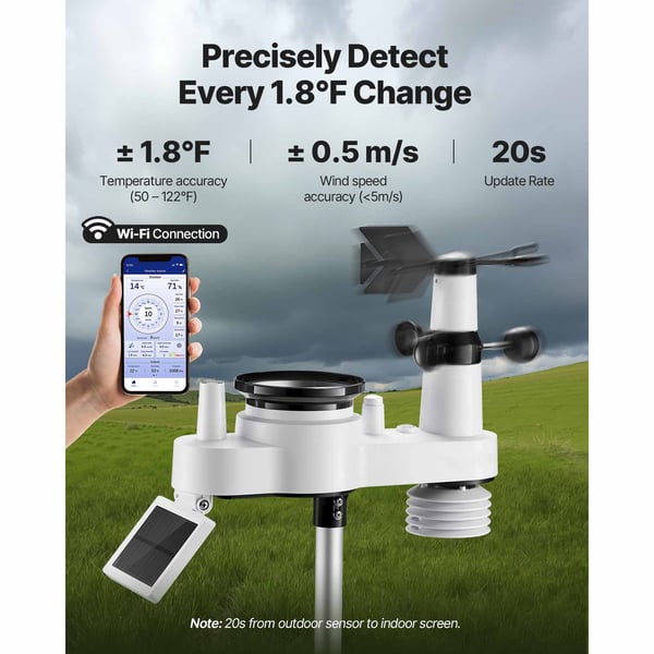 Väderstation, 7-i-1 Wi-Fi med app, 19x7,5 cm display, solcellsdriven