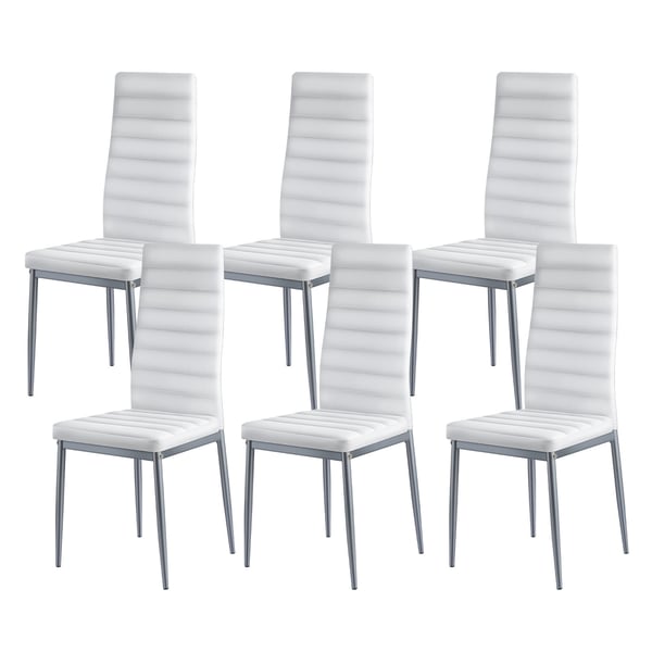 Matstolsset, 6 delar, 46.5x40.5x97 cm, Vit, Klädd i läder