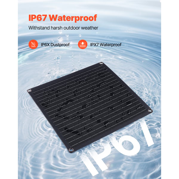 Solcellepanel batterioplader, 20W 12V, 36x35x2.5 cm, Sort, vandtæt