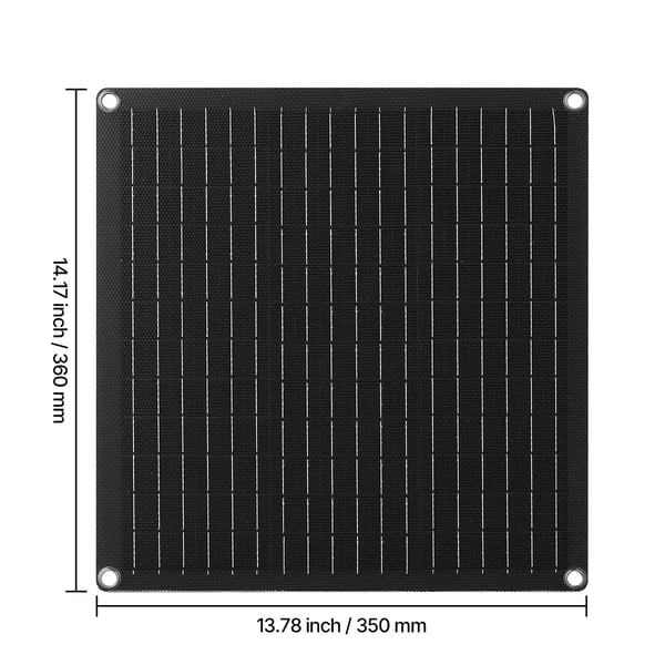 Solcellepanel batterioplader, 20W 12V, 36x35x2.5 cm, Sort, vandtæt