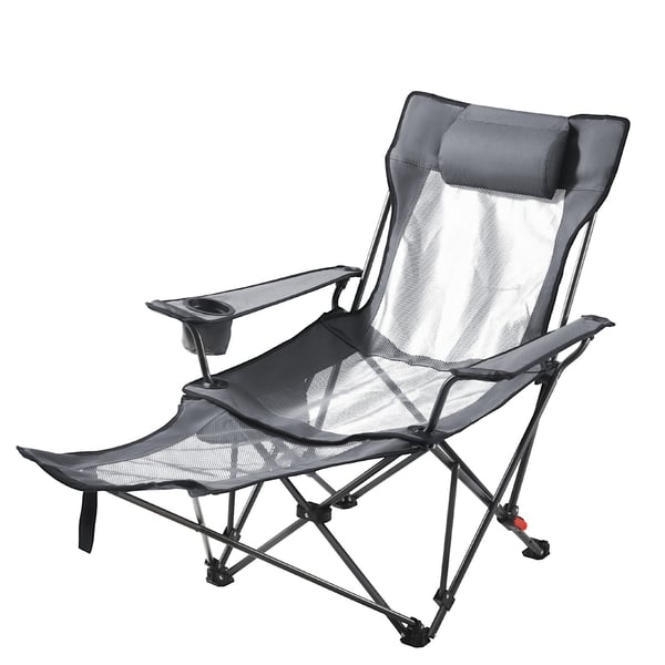 Fällbar campingstol med lutningsfunktion, 133/166x55x40 cm, grå, hopfällbar