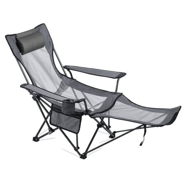 Fällbar campingstol med lutningsfunktion, 133/166x55x40 cm, grå, hopfällbar