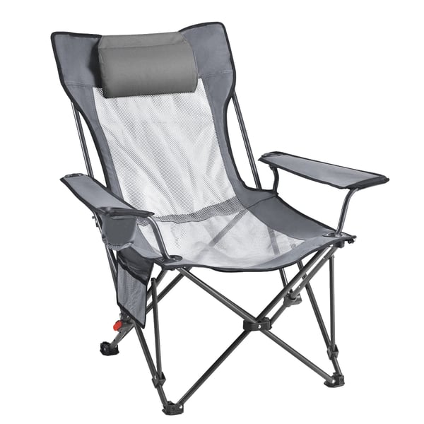 Fällbar campingstol med lutningsfunktion, 133/166x55x40 cm, grå, hopfällbar