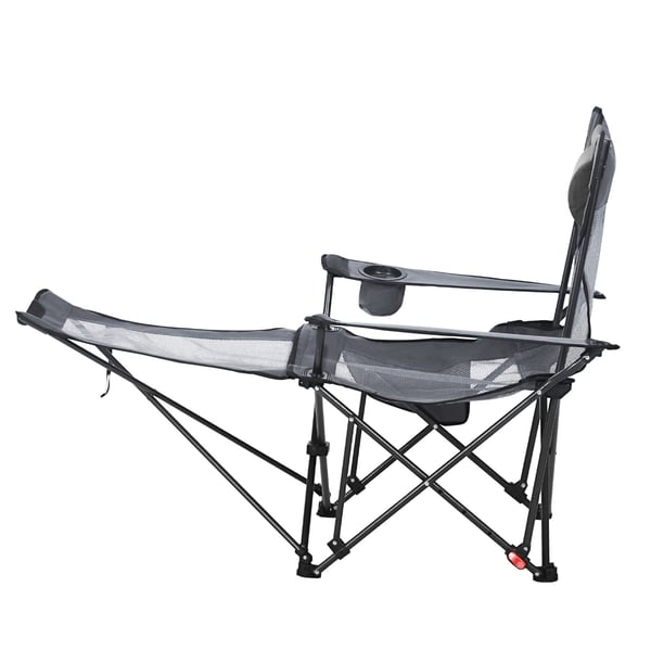 Fällbar campingstol med lutningsfunktion, 133/166x55x40 cm, grå, hopfällbar