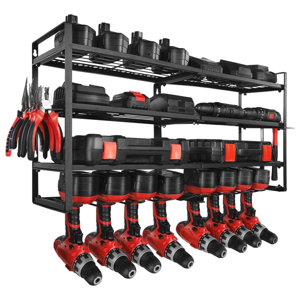 Power Tool Organizer, 4-lags vægmonteret reol 92,9x20x42 cm, Sort, Stål