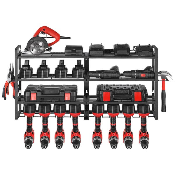 Power Tool Organizer, 4-lags vægmonteret reol 92,9x20x42 cm, Sort, Stål