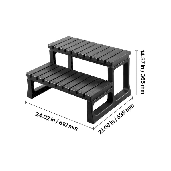 Spatrin, 2-trins udendørs spa-trappe 61x53,5x36,5 cm, Sort, PP