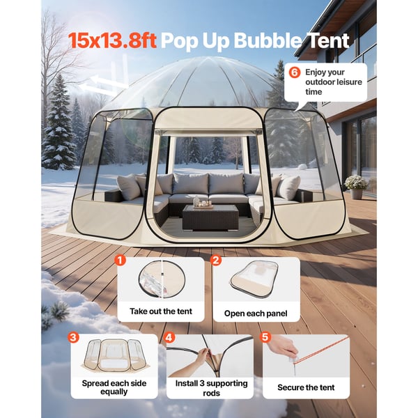 Bubble Telt, 458x432x230 cm Klar, Udendørs Kuppel Shelter