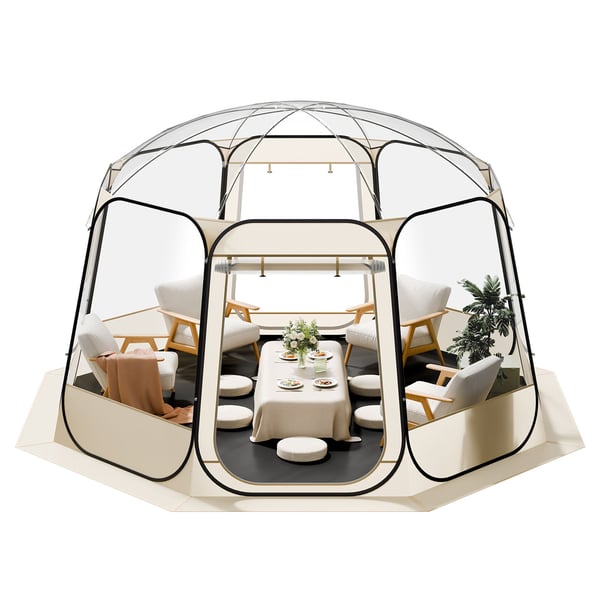 Bubble Telt, 336x345x220 cm, Klar Beige, Udendørs Kuppel Shelter