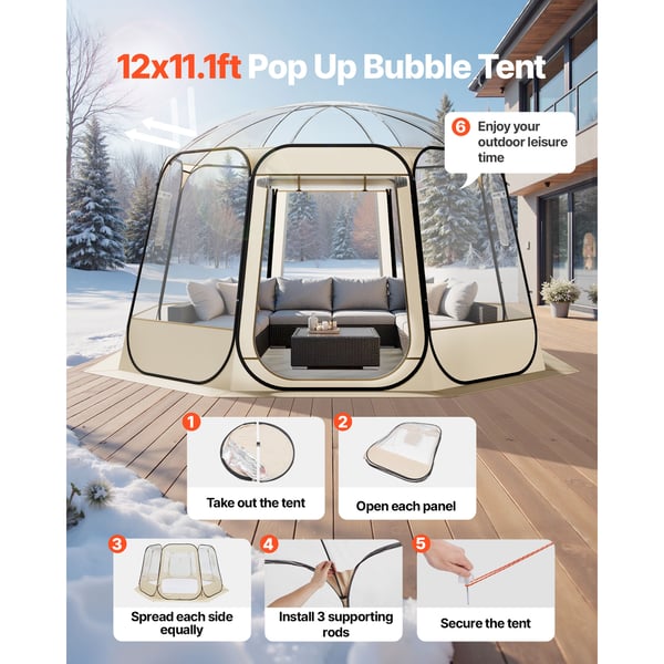 Bubble Telt, 336x345x220 cm, Klar Beige, Udendørs Kuppel Shelter