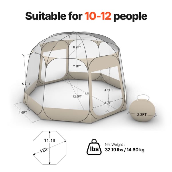 Bubble Telt, 336x345x220 cm, Klar Beige, Udendørs Kuppel Shelter