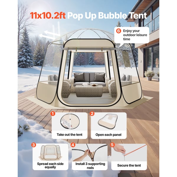 Bubble Tält, 3,36x3,05x2,2 m, Klar Beige, Utomhusskydd