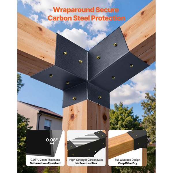 Pergola-kit, 3-vägs snedställda beslag för 92x92 mm träbalkar, svart, stål