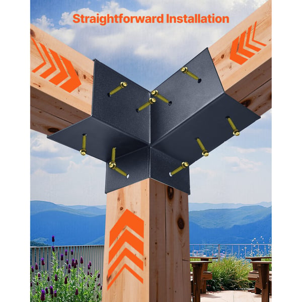 Pergola-kit, 3-vägs snedställda beslag för 92x92 mm träbalkar, svart, stål