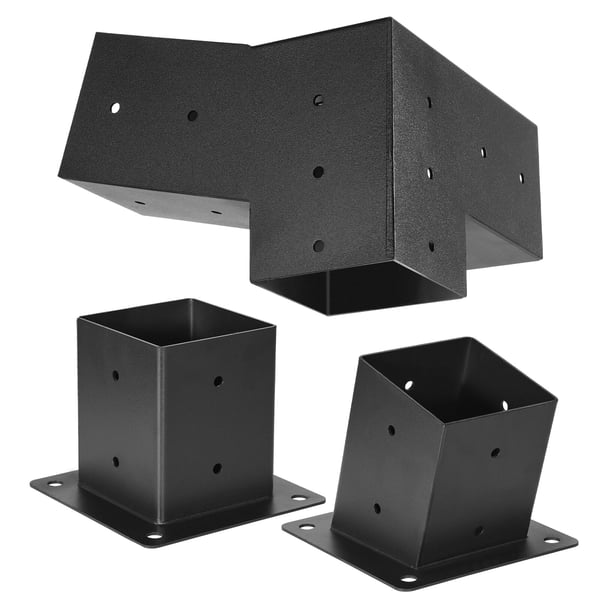 Pergola-kit, 3-vägs snedställda beslag för 92x92 mm träbalkar, svart, stål