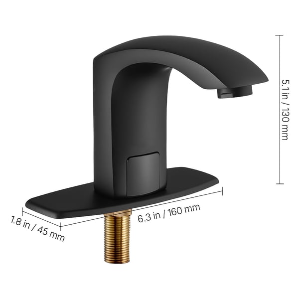Badrumstvättkran, Beröringsfri automatisk rörelsesensor, 16x4.5x13 cm, Svart, Mässing
