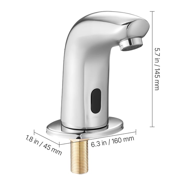 Badrumstvättställsblandare, Automatisk beröringsfri rörelsesensor, 16x4.5x14.5 cm, Silver, Mässing
