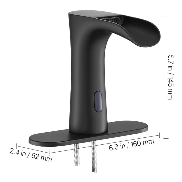 Badrumstvättkran, Beröringsfri automatisk rörelsesensor, 16x6,2x14,5 cm, Svart, Mässing