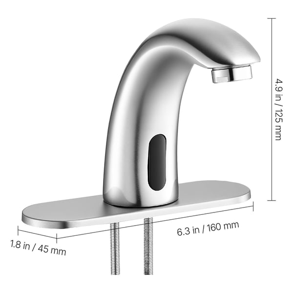 Badrumstvättställsblandare, Beröringsfri automatisk rörelsesensor, 16x4.5x12.5 cm, Silver, Mässing