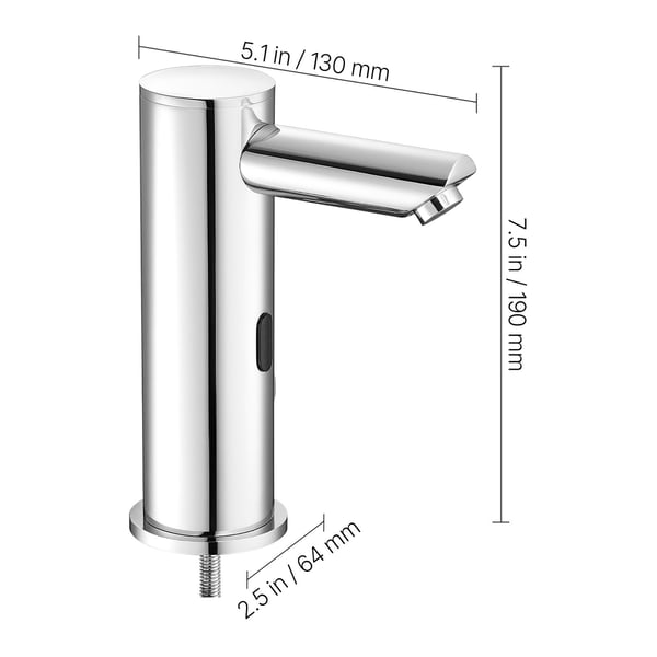 Badrumstvättställsblandare, Beröringsfri automatisk rörelsesensor, 13x6.4x19 cm, Silver, Mässing